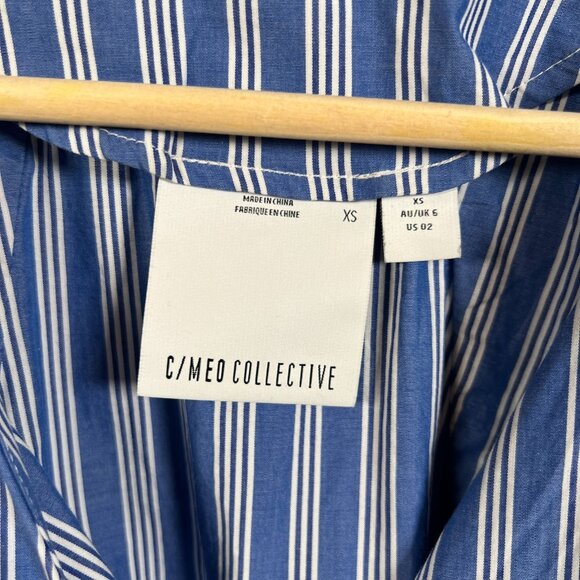 C/Meo Collective Motivations Stripe Mini Wrap Dress Size XS Blue Puff Sleeve - Picture 4 of 11